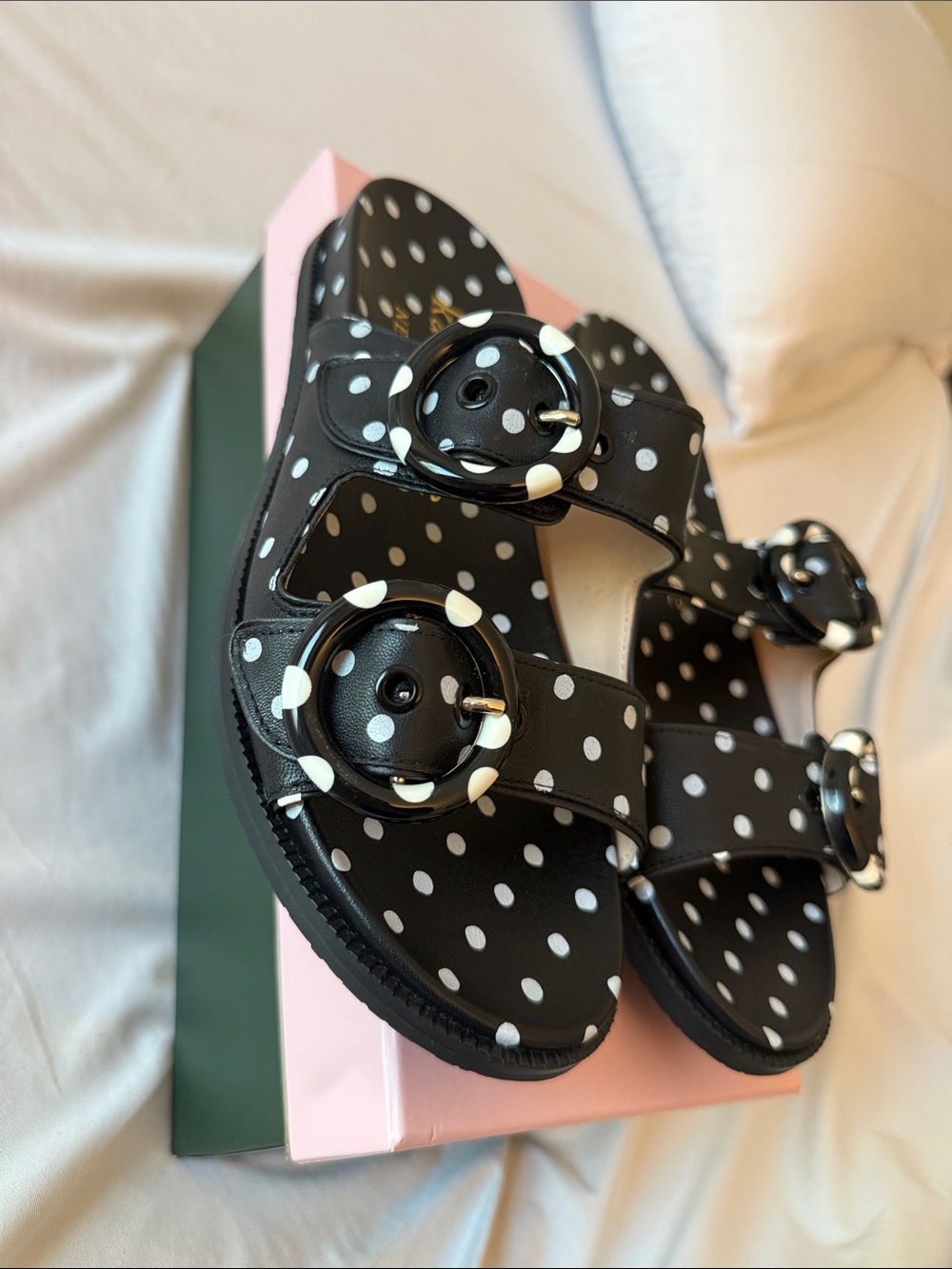 kate spade Black & White Polka Dot Buckle Sandals